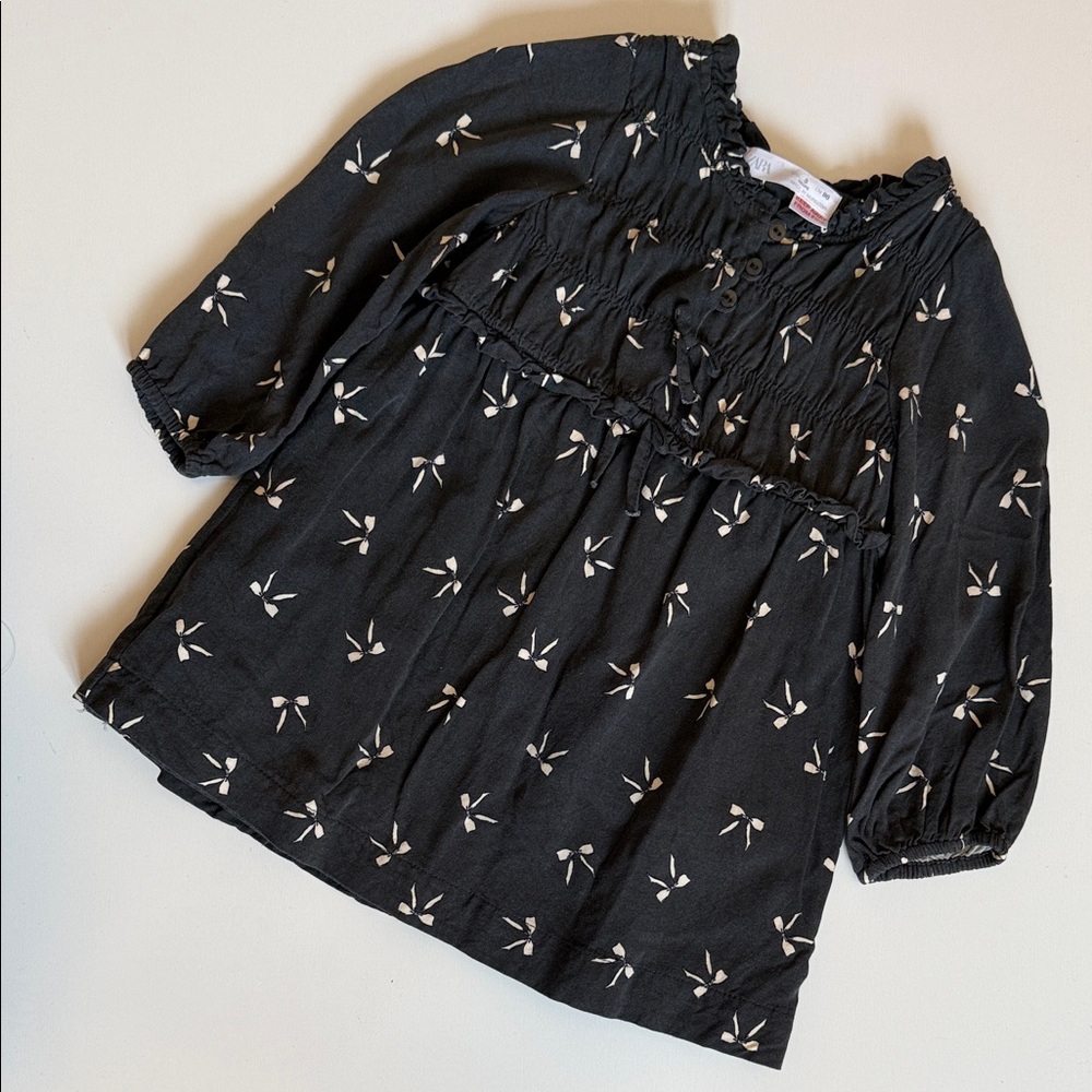 Zara Charcoal Blouse with Bow Design